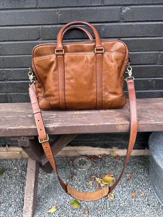 Coach Other - Coach Bleecker Leather Slim Briefcase Tan Laptop Bag